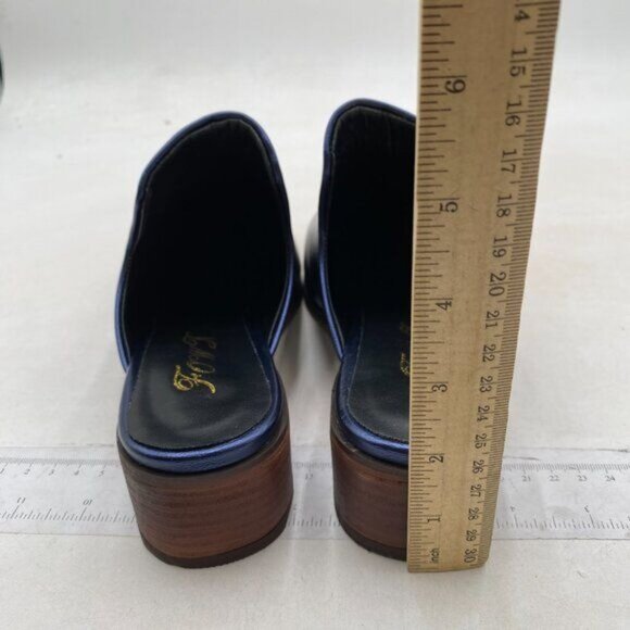 FOWT Dark Blue Closed Toe Mules Slip On Retro Loafer Low Chunky Heel Slippers - Picture 5 of 8